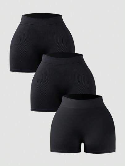 WESTFADE Young Set de 3 shorts informales de punto acanalado negros para adolescentes, con cintura elástica, unicolor y talle alto, aptos para uso deportivo o diario, se pueden usar por dentro o por fuera