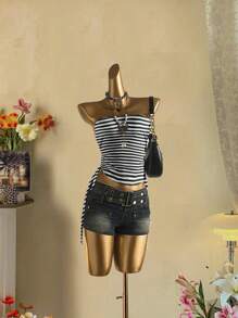 Attitoon Top con bandeau con cordón y fruncidos para mujer