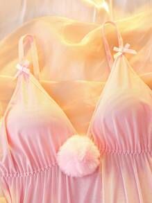 Charming Alluring Pink Fuzzy Hem Women's Sleep Dress, Suitable For Music Festivals And Parties - Pink - View 5