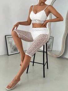 SHEIN Clasi Women's White Sheer Lace Fitted Leggings