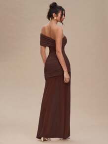 SHEIN BAE Abito midi elegante da donna con vita plissettata e orlo a coda di sirena in tinta unita