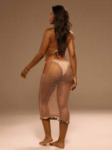 Swim SXY Women Solid Color Sheer Sexy Cover Up For Summer Beach Vacation - Gold - View 3