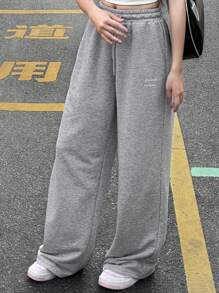DAZY Pantalones de chándal informales con cordón y bolsillo, sueltos, para adolescentes, color gris, ropa de vuelta al cole
