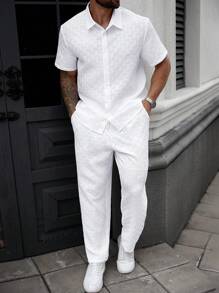 Manfinity Homme Plus Size Men's Solid Color Short Sleeve Single-Breasted Shirt And Shorts Casual Set Mens 2 Piece Outfits White Men Clothes Men Shirt Co Ords Mens White Outfits Man Clothes Men Shirt Co Ords Men Outfit Sets Whites,It Is Great For Couples And Makes An Excellent Gift Idea For Boyfriends Or Husbands.
