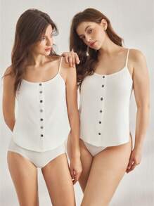 Ocili Leisure Plus Size Comfortable Ribbed Simple Open-Front Shell Button Strap Pajama Top