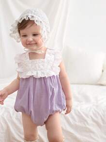 Cozy Pixies Baby Girl Polka Dot Pattern Ruffle Trim Square Neck Short Sleeve Bodysuit - Apricot - View 5
