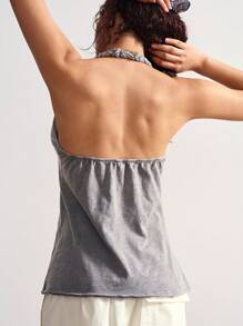 Bohemela 女式休闲纯色针织宽松背心 - 灰色 - 查看 2