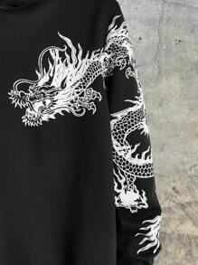 AXEPEAK 男士日文字母龙图案抽绳连帽衫，黑色棒球长袖中国龙图案连帽衫，适合外出穿着，可作为朋友、丈夫、男友礼物，街头风，适合秋冬季节，情侣装