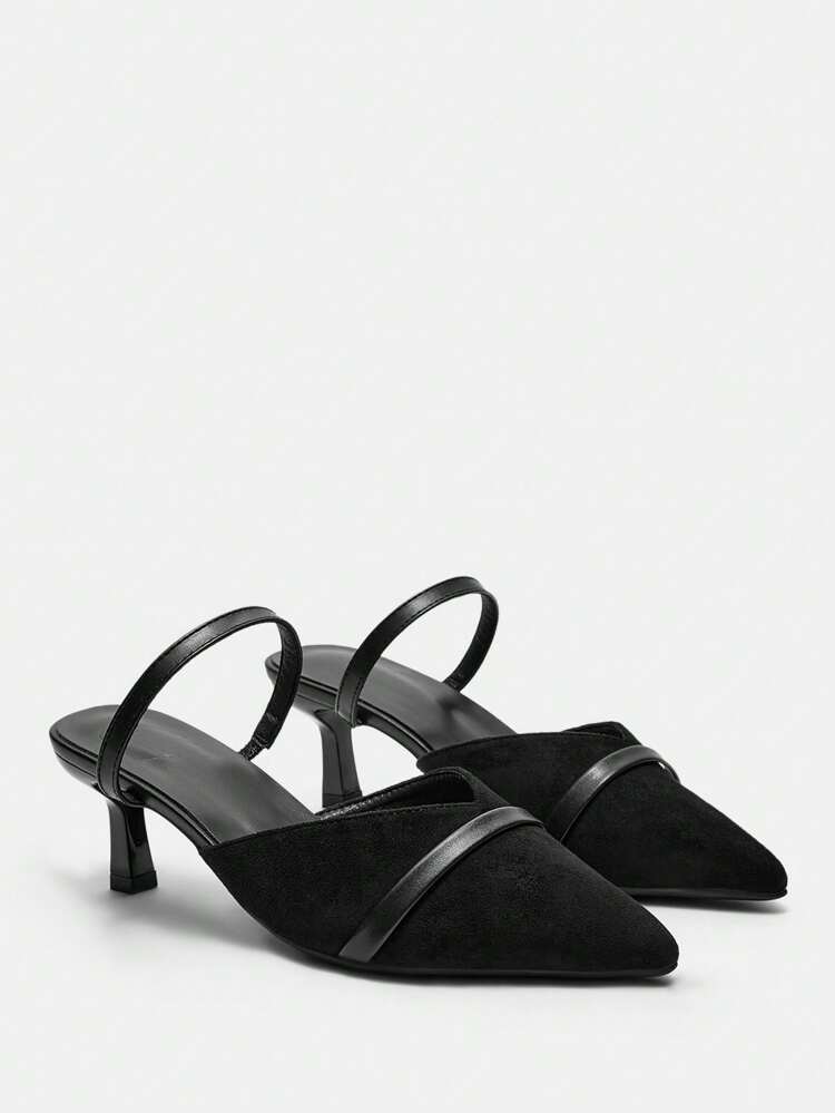 CUCCOO CURVES Damen Mode Klassische rückenfreie Mule Flats, Schwarz, Weite Passform, bequemer niedriger Absatz Spitzschuh Slip-On Schuhe, geeignet für Pendeln, Dates, Partys und mehr Anlässe
