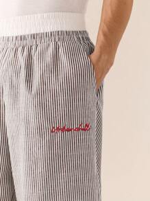 SWAVVY Men's Casual Loose Woven Striped Patchwork Waistband Straight Leg Pants, School, Fall