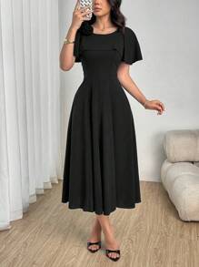 Modelyn Women's Elegant Party/Wedding Ruched A-Line Dress With Shawl Collar