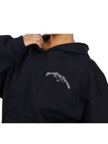 Letter Print Pocket Hooded Casual Long Sleeve Pullover Sweatshirt - Black - View 5