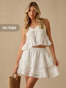 Enchnt Spring/Summer Romantic Women's White Elastic Waist Double-Layer Lace Hem Short Skirt, Casual&Comfortable For Birthday&Holiday Party&Sweet Date&Daily Commuting&Graduation&Vacation&Wedding Season Essential,Summer Versatile,Concert,Easter, - White - View 2