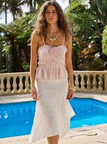 Aralina 荷叶边上衣采用迷人的心形领口，可调节细肩带和精致的分层细节，非常适合夏季服装、节日装扮和波西米亚风情 - 藕粉色 - 查看 6