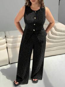SHEIN EZwear 大码休闲香氛两件套，适合夏季的时尚单品 - 黑色 - 查看 1