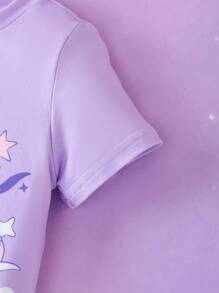 Pop Mart Azura X SHEIN 女婴可爱甜心渐变图案短袖连体衣（浅紫色） - 淡紫色 - 查看 4
