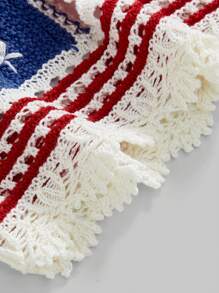 ROMWE J-Fashion Women USA 4th Of July Backless Striped And Floral Knit Halter Neck Top - Multicolor - View 4