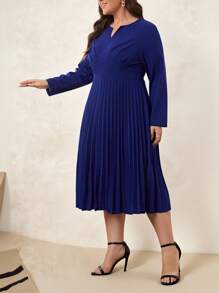 SHEIN Clasi Hơn Đường viền cổ có rãnh Viền xếp Đầm - Xanh đậm - Xem 4