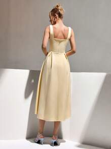 CLARA VERO Vestido midi elegante con escote de corazón y corsé en color amarillo mantequilla para mujer
