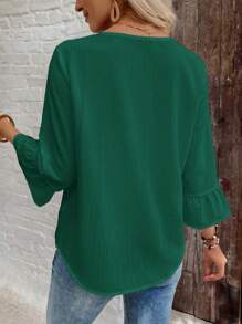 EMERY ROSE Blusa de mujer de unicolor, cuello redondo, hombros regulares, volantes en el bajo, tejido texturizado, color verde - Verde - Ver 2