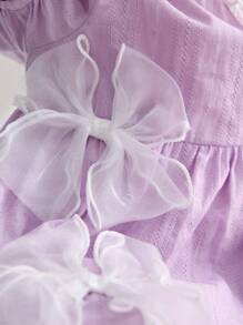 SHEIN Baby Girl Ruffle Trim Round Neck Puff Sleeve Cinched Waist A-Line Dress - Multicolor - View 5