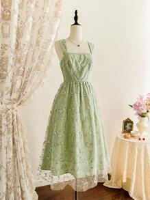 Vintamour Đầm Maxi Chữ A Cổ Vuông Thêu Hoa Thanh Lịch Cổ Điển Đầm Maxi Mùa Xuân/Hè Cho Nữ Trang Phục Mùa Hè Cho Nữ Váy Tốt Nghiệp Trang Phục Kỳ Nghỉ Váy Dự Tiệc Cưới Cho Nữ Váy Chống Nắng Cho Nữ Váy Tốt Nghiệp Cho Nữ Váy Sinh Nhật Cho Nữ Váy Cho Nữ Quần Áo Mùa Hè Thanh Lịch Cho Nữ Váy Chống Nắng Cho Nữ Trang Phục Kỳ Nghỉ Trang Phục Sinh Nhật Cho Nữ Trang Phục Hòa Nhạc Đồng Quê - màu xanh lá - Xem 3