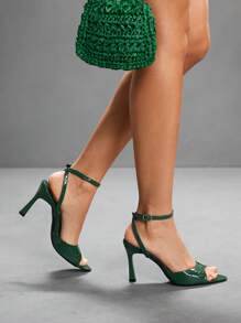 CUCCOO SZL Women's Fashion Adjustable Buckle High Heel Party Sandals For Christmas Spring Shoes Prom Heels Summer Shoes - Green - View 5