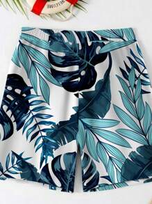 Shorts de baño casuales y minimalistas con estampado de hojas para niños adolescentes, adecuados para el verano