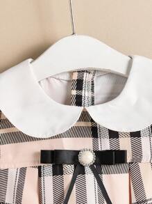 Elladie kids Girl's Plaid Print Peter Pan Collar Short Sleeve Dress, Collegiate Style - Multicolor - View 5