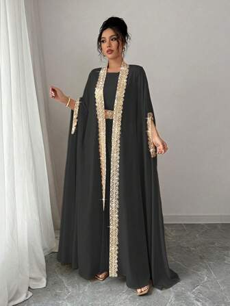 Rafferiza 2 st/set elegant minimalistisk ärmlös klänning och sjal för kvinnor