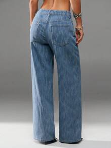 SHEIN Forever 21 Jeans in denim larghi a vita bassa e vita larga nuovi per l'estate, con effetto trascinamento - Lavaggio chiaro - Visualizzare 2