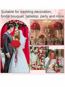 SHEIN 1PC/3PCS/5PCS/10PCS/20PCS 1Bunch Red Rose Artificial Bridal Bouquet, Faux Flower Flower Arrangement Decoration, Fake Rose Artificial Rose For Valentine's Day Gifts, Wedding Party, Home Decoration, Birthday Gifts, Outdoor & Indoor Decor, Vase Floral Decor Birthday Graduation - Red - View 7