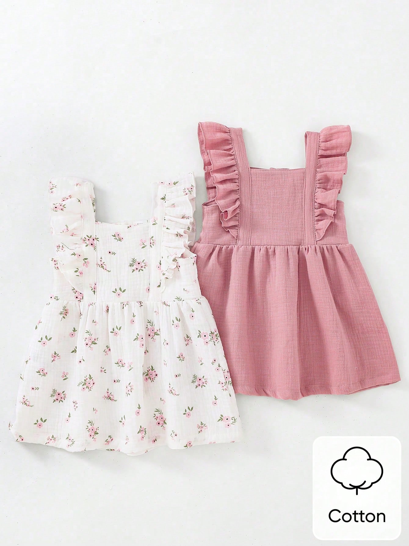 طقم فستان صيفي للبنات الرضع 2 قطعة – فوشيا ساده وز...