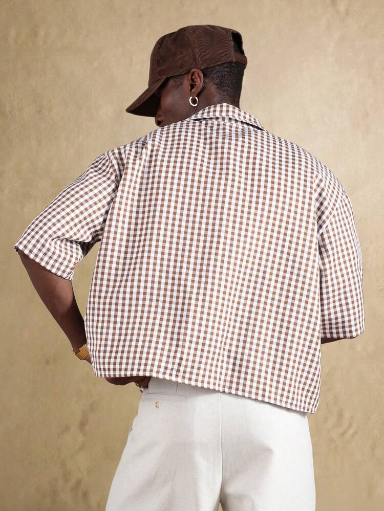 Camisa clássica xadrez marrom com botões