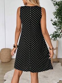EMERY ROSE Women Polka Dot Print Sleeveless Mini Dress Vacation Dress - Black - View 2