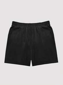ROMWE MEN Street Life Men's Black Rhinestone Lip Print Star Drawstring Waist Shorts - Black - View 2