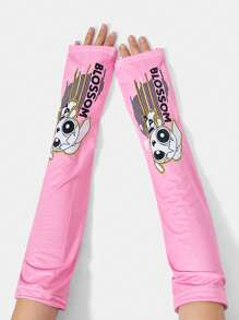 THE POWERPUFF GIRLS X SHEIN 1 对女士粉色花朵图案袖套，时尚夏季 - 粉色 - 查看 5