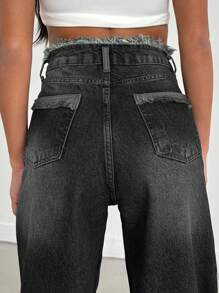 EURMUSE HIGH WAIST STRAIGHT VINTAGE BLUE JEAN - Light Grey - View 2