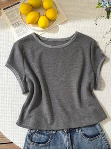 SHEIN EZwear 夏季大码纯色休闲圆领短袖T恤