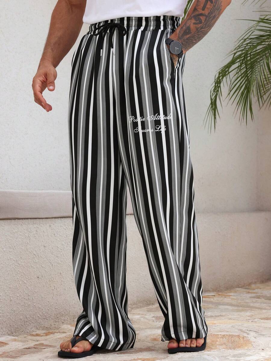 DAZY Men's Striped & Letter Print Pants, Spring & Summer - Multicolor - View 1