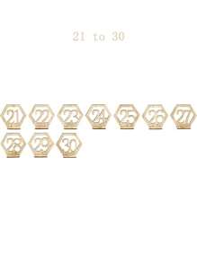 SHEIN 1 Set (10 Piezas) Señal de número de mesa para decoración de boda y fiesta, soporte de memo de madera para decoración de mesa de boda, fiesta de cumpleaños y evento, suministros de decoración de mesa, placa de número de mesa hexagonal hueca, cartel de número de mesa para bar, cafetería y boda