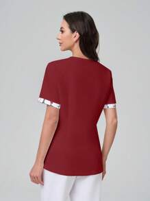 TaskEZ V领短袖字母印花女式带口袋医用上衣