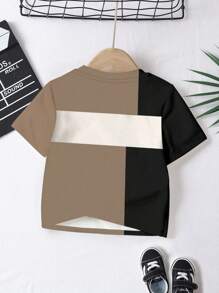 SHEIN 4pcs Young Boys' Casual Chic Colorblock Patchwork Pattern Short Sleeve T-Shirts, Comfortable, Suitable For Spring/Summer