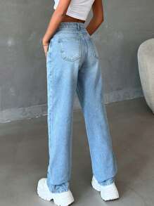 SHEIN Tall HIGH RISE STRAIGHT CUT LIGHT BLUE JEAN TALL - Light Wash - View 2