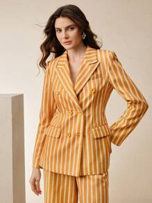 Anewsta Nuovo set da donna primavera/estate composto da blazer casual a righe e pantaloni morbidi con vita alta