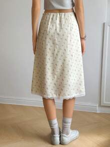 Jouncy 女式撞色蕾丝休闲A字夏季法式碎花半身裙 - 黃色 - 查看 3