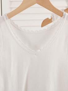 Set de 3 piezas de camisolas de encaje blanco sólido elegantes y dulces para niñas preadolescentes, de algodón suave - Blanco - Ver 3