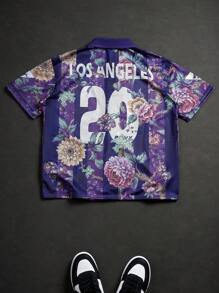 Manfinity Sporsity Men's Vintage Fashion Casual Sports Flower Print Polo Shirt , Los Angeles Shirt ,