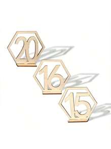 SHEIN 1 Set (10 Piezas) Señal de número de mesa para decoración de boda y fiesta, soporte de memo de madera para decoración de mesa de boda, fiesta de cumpleaños y evento, suministros de decoración de mesa, placa de número de mesa hexagonal hueca, cartel de número de mesa para bar, cafetería y boda