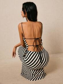 Poéselle 2件套女士夏季条纹吊带背心和迷你裙休闲装